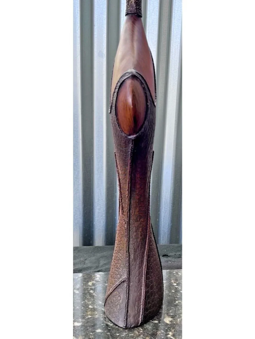 Tall Art Deco , MCM style.Wood sculpture,snake skin like wrap